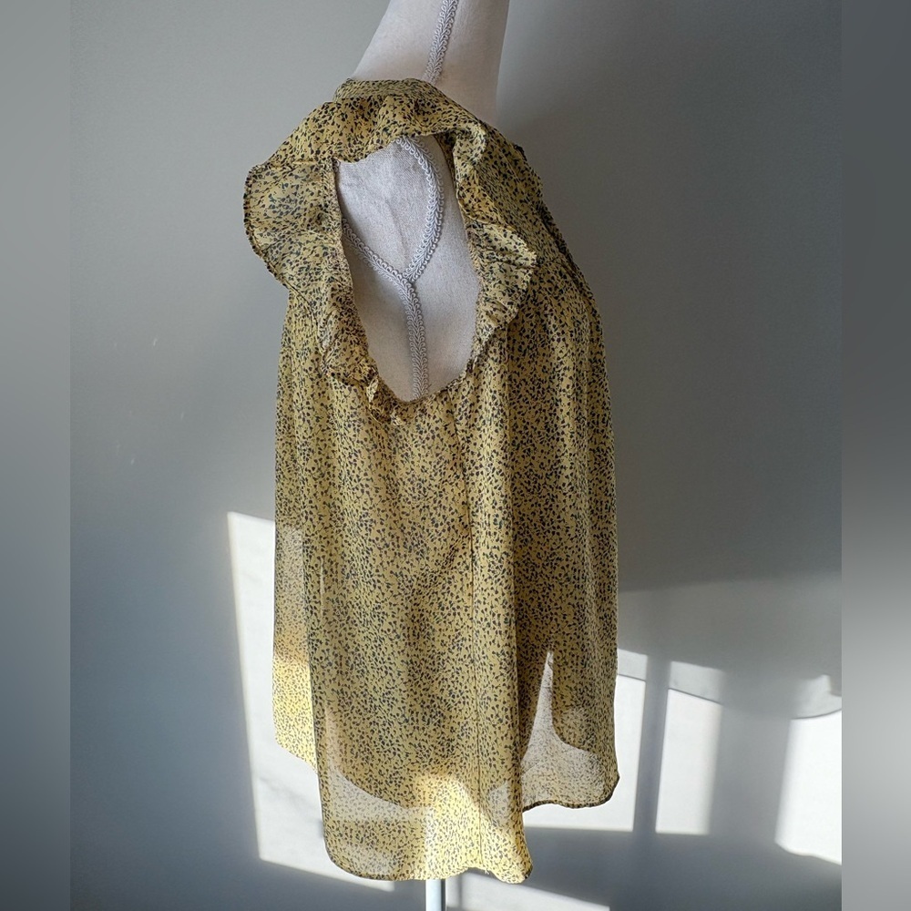 Bodyflirt Yellow Floral Ruffle Cap Sleeve V-Neck Blouse Size 6 - Picture 4 of 10